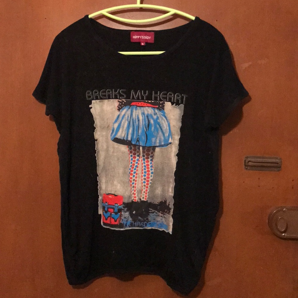 Oversized Cap-Sleeves Black Shirt